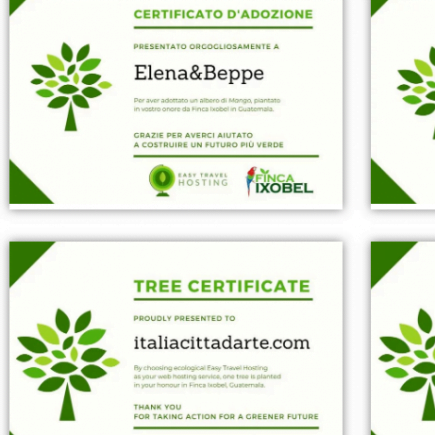certificati di adozione di un albero Easy Travel Hosting ecologico